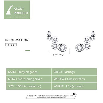 Elegant Round-Cut Crystal Stud Earrings 925 Sterling Silver Simulated Diamond Fashion Cute Climber Wedding Earring Studs Christmas Jewelry Gifts Hypoallergenic for Sensitive Ears