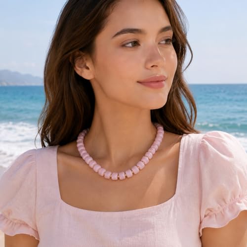 Chunky Beaded Necklace for Women Trendy Multicolor Resin Beads Choker Necklaces Boho Summer Statement Necklace Chunky Heart Jewelry - color: Bead necklace-pink