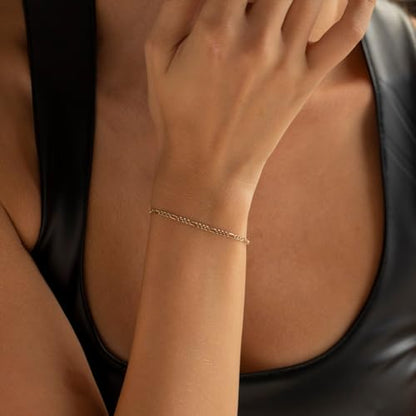 14K Gold Filled Figaro Bracelet for Women Men, 3mm/5mm Italian Figaro Link Chain Bracelets, 6.5-8.5 Inch, Hypoallergenic, Non Tarnish, Dainty Unisex Jewelry, Pulsera de Oro 14K para Mujer