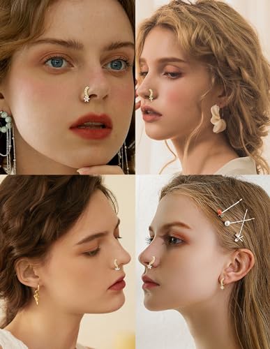 Akeoqi 12Pcs Nose Ring Hoop Cartilage Earring Cute Leaf Star CZ Butterfly Paved Nose Piercing Jewelry for Women men Silver Gold Plated 20G - color: C:Gold Drop