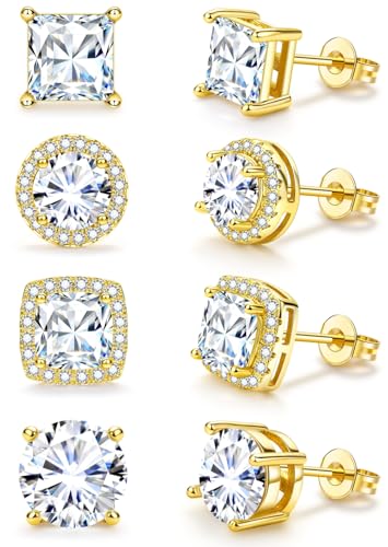 Stud Earrings for Women Men Gold Plated Earring Studs Cubic Zirconia - color: Gold