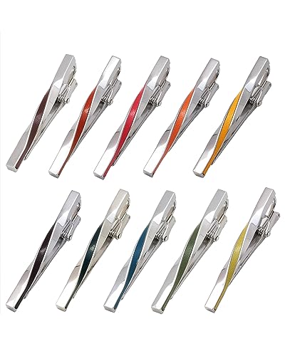 [TAVARAT] Tie Clip Tie Clips for Men Genuine Leather Silver Tie Bar Tie Pin Tps-078 - style: 10set