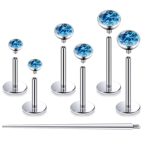 F136 Titanium 20/18/16G Internally Threaded Flat Back Stud Earrings Nose Rings Lip Medusa Monroe Labret 6/8/10mm Short/Long Bar Piercing Jewelry with Taper for Women Men - color: Ocean Blue, size: 18g=1.0mm