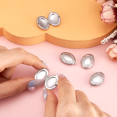 Elecrelive Locket Pendants Photo Frame Charms Memory Photo Charms Heart Locket Photo Frame Pendants - color: Silver - Oval