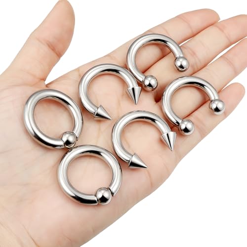 00G 0G 2G 4G 6G 8G 10G 12G 14G 16G Septum Rings Silver Black Surgical Steel Heavy Gauges Earrings Stretching kit Eyebrow Lip Septm Nose Rings Helix Tragus Daith Rook Earrings Hoops 10mm-19mm - color: Silver, size: 4G(5.0mm)-Inner Dia:19mm