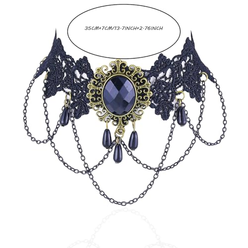 Vampire Choker Necklace for Women Gothic Lace Choker Necklace Y2K Goth Red Black Zirconia Pendant Necklaces Halloween Dark Bridal Vampire Costume Jewelry Accessories - style: Style-B