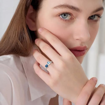 Birthstone Rings Heart Cubic Zirconia Gemstone Personalized Jewelry Dainty Birthday Gifts for Women