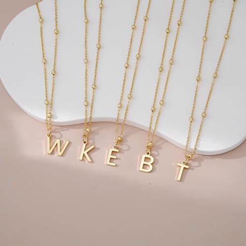 Initial Necklace for Women 14K Gold Silver Dainty Letter Necklace | Personalized Monogram Name Charm Pendant, Simple Bead Chain, Trendy Jewelry Gift, Non Tarnish - style: K