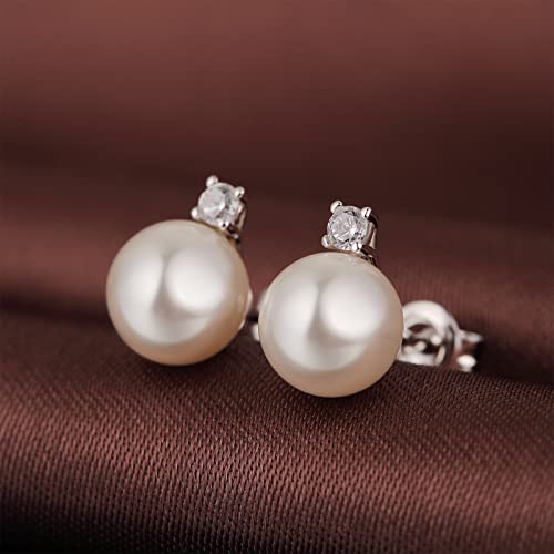 Han han Pearl Stud Earrings for Women 925 Sterling Silver, Pearl Jewelry Gift for Women 8MM-13MM - style: B-Small Pearl Studs 8mm