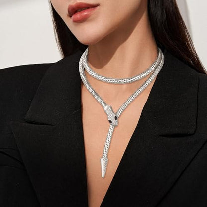 Bendable Snake Chain Necklace for Women Arm Cuff Flexible Twisty Multi-purpose DIY Bracelet and Punk Choker Trendy Medusa Snake Jewelry Gift - style: Zirconia Silver