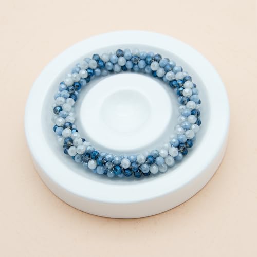 Hand Knotted Beads Statement Necklace Bracelet Jewelry Set Artificial Crystal Choker for Women- Handmade Beaded Strand Sparkly Faceted Crystal Rondelle-17inches, 30 Colors - color: BLue&Gray Set