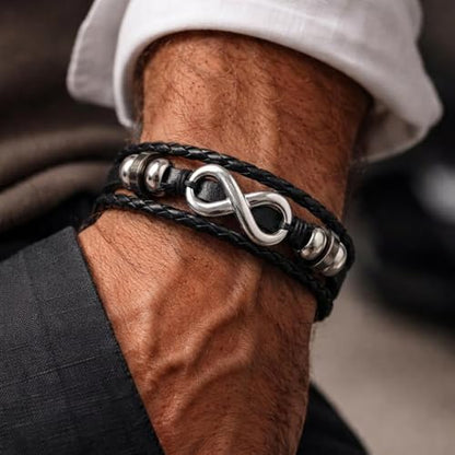 Black Braided Bracelets Unisex Endless Love Infinity Link Bracelets Fashion Braided Wristband Bangle Gift for Men Women