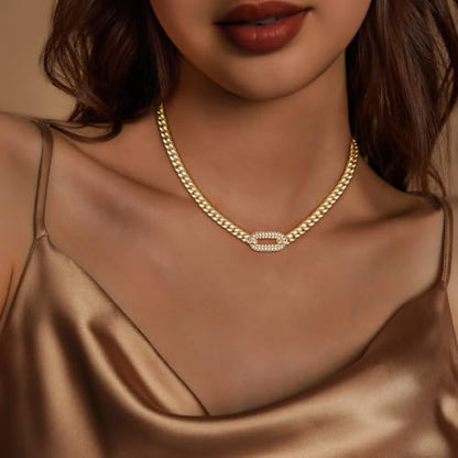 IMBOS 14K Gold Plated Chunky Chain Choker Necklaces for Women Chunky Gold Necklace Tennis Necklace for Women CZ Love Chain Cuban Link Choker Jewelry Gifts - color: Gold-Paperclip Cuban