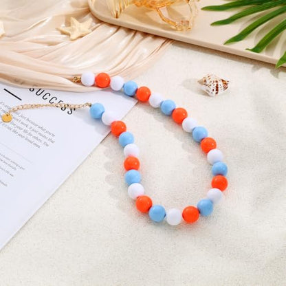 Chunky Beaded Necklace for Women 16mm Round Bead Resin Modern Statement Necklace Jewelry Accessories - color: colorful 02