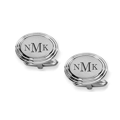Personalized Silver Oval Beveled Cufflinks Custom Engraved Free - Gift For Him - Men's Accessory Monogram, Free Engraving - Ships from USA