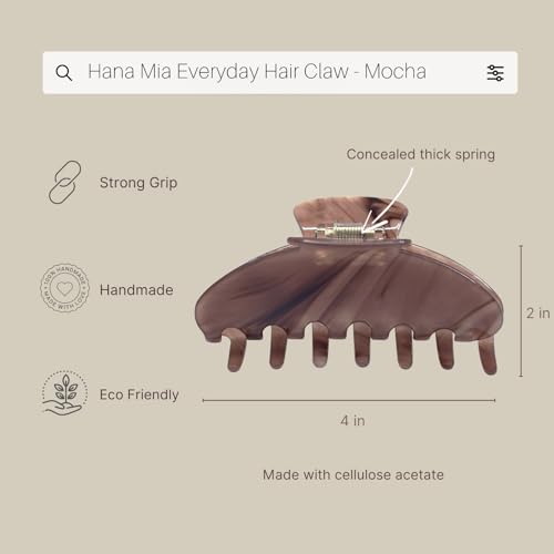 Luxury Mocha Claw Clip for Women | Our Large 4 Inch Hair Clip Creates Beautiful Half Ups, Secure Updos & Chic Daily Styles | Premium Acetate Claw with Secure Hold & Snag Free Teeth for Easy Styling - color: Mocha