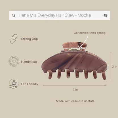 Luxury Mocha Claw Clip for Women | Our Large 4 Inch Hair Clip Creates Beautiful Half Ups, Secure Updos & Chic Daily Styles | Premium Acetate Claw with Secure Hold & Snag Free Teeth for Easy Styling - color: Mocha
