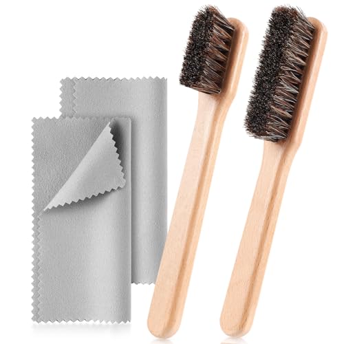 4 Pcs Horsehair Silver Cleaning Dauber Brushes Sterling Detail Polish Applicator Set with Polishing Cloth for Silverware Plateware Jewelry Cleaner(Style C) - style: Style C