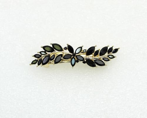 Faship Gorgeous Black Rhinestone Crystal Small Floral Hair Barrette Clip - color: Black / 14K gold plated
