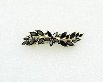Faship Gorgeous Black Rhinestone Crystal Small Floral Hair Barrette Clip - color: Black / 14K gold plated