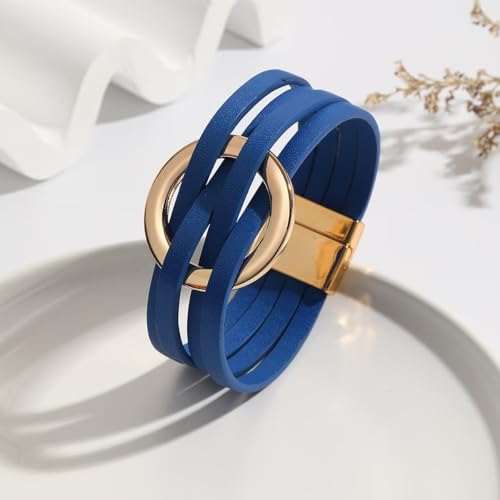 Colorful Leather Wrap Bracelets for Women Boho Handmade Multilayer Leopard Print Cuff Bangle Circle Charm Bracelets Bohemian Party Holiday Jewelry - color: Color 4