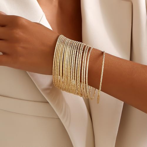 Gold Bangles for Women, 12 Pcs Boho Stackable Bracelets Multi Layer Textured Chunky Bracelets Jewelry Set for Women - color: Style C- 20 pcs gold