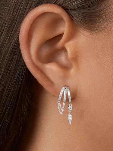 Freekiss Pearl Earrings for Women Trendy: Flat Back Stud Earrings 14K Gold Plated/925 Sterling Silver Freshwater Pearl Dangle Earrings Cute Bow Earrings Wedding Jewelry Birthday Gifts for Women Girls - style: Chain & Zircon-SL