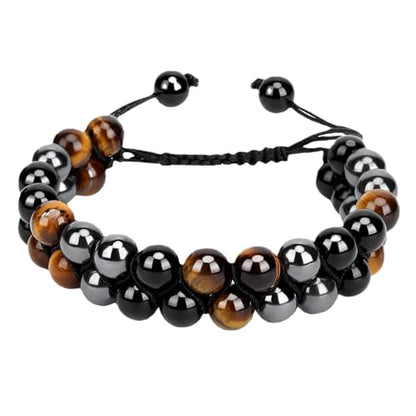 Triple Protection Bracelet & Healing Crystals Tiger Eye Beads Bracelet for Men Women, Natural Stone Bracelets for Men - style: Triangular Weaving Style - C