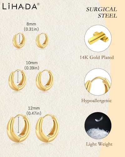Surgical Steel Small Gold Huggie Hoop Earrings for Women Hypoallergenic - color: 14K Gold Plated