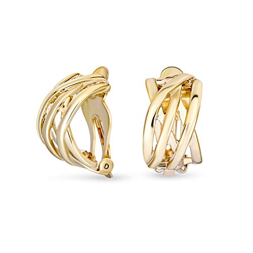Bling Jewelry Casual Wide Criss Cross Clip On Earrings For Women Lightweight Non Pierced Ears Rhodium Plated Rose Yellow Gold Plated - color: Gold A