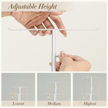 susswiff Jewelry Holder Organizer Stand - Adjustable Jewelry Tree 17.5" Height (Max), Jewlery Hanger for Necklaces, Bracelets, Earrings, Stainless, White - color: White