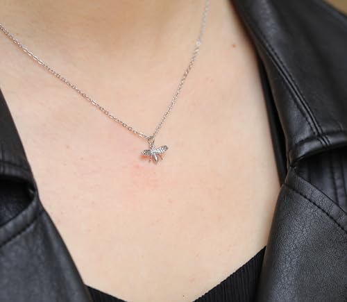 Silver Necklaces for Women Teens, Best Friend Necklace Sister Daughter Gift | Horseshoe Butterfly Swan Wave Evil Eye Necklace Graduation Chritmas Birthday Gifts for Women, Stainless Steel - style: Bee