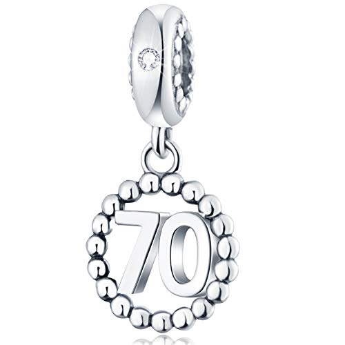 5,10,15,16,17,18,20,21,25,30,35,40,42,49,50,55,60,65,70 Number Charms for European Bracelet, 925 Sterling Silver Birthday Pendant Beads with CZ, Gifts for Mothers Day/Anniversary - color: Blue