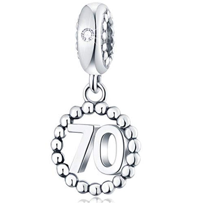 5,10,15,16,17,18,20,21,25,30,35,40,42,49,50,55,60,65,70 Number Charms for European Bracelet, 925 Sterling Silver Birthday Pendant Beads with CZ, Gifts for Mothers Day/Anniversary - color: Blue