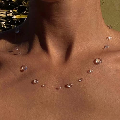 Dew Drop Crystal Lariat Necklace for Women Long Y-Shaped Pendant with Clear Beads Elegant Minimalist Jewelry