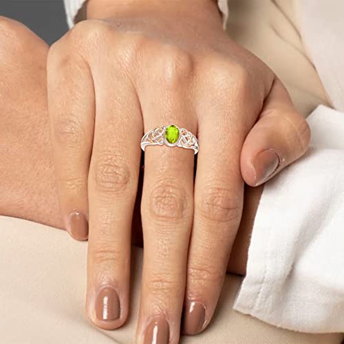PRAYMOS 925 Sterling Silver Ring Birthstone Ring Turquoise Moss White Opal Ring for Women Celtic Knot Open Adjustable Thrumb Ring - color: Green Peridot