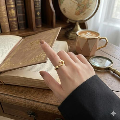 NewZenro 18K Gold Plated Question Mark Open Ring for Women Chic Adjustable Statement Knuckle Ring Minimalist Asymmetric Wrap Band Fashion Jewelry Gift for BFF Birthday