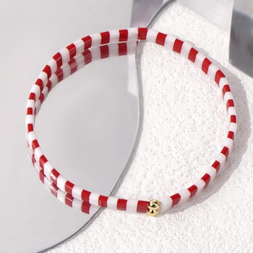 Candy Colorful Tila Flat Beads Bracelets for Women Trendy Unique Friendship Handmade Stackable Christmas Jewelry Gifts - color: christmas red