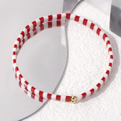 Candy Colorful Tila Flat Beads Bracelets for Women Trendy Unique Friendship Handmade Stackable Christmas Jewelry Gifts - color: christmas red
