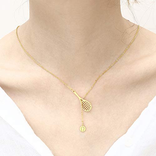 18K Gold Plated Stainless Steel Bee Honeycomb Pendant Necklace, Adjustable Y Lariat Conch/Guitar/Horseshoe Necklace for Women - color: Rose Gold, style: Tennis Ball