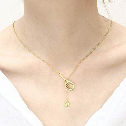 18K Gold Plated Stainless Steel Bee Honeycomb Pendant Necklace, Adjustable Y Lariat Conch/Guitar/Horseshoe Necklace for Women - color: Rose Gold, style: Tennis Ball