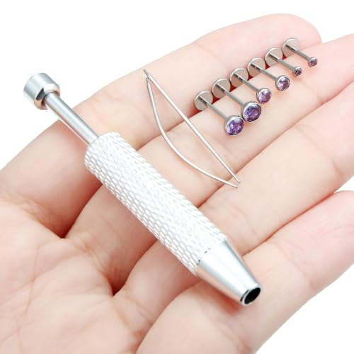 Jenxnjsjo F136 Titanium 20/18/16g Earrings Nose Lip Rings Studs Labret Medusa Tragus Helix Conch Cartilage Piercing Jewelry for Women - color: Purple, size: 20g