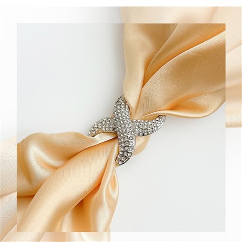 Rhinestone Infinity Silk Scarf Ring Brooch for Women Fashion Crystal X Chain Shawl Scarves Buckle Clip Brooches Dainty Dress Accessories Wedding Birthday Jewelry Gift - color: Silver