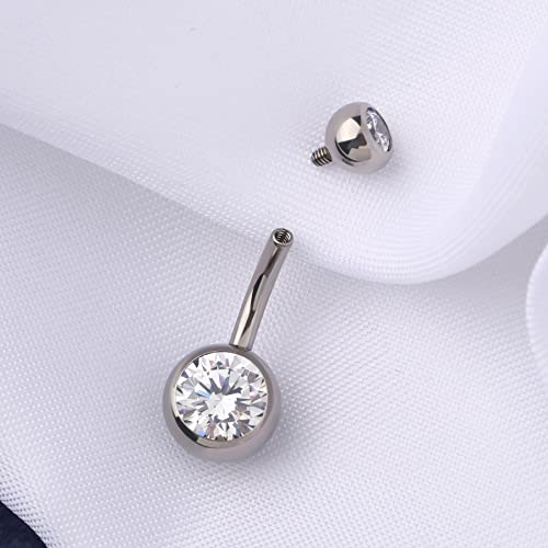 OUFER Titanium Belly Button Rings, Internally Threaded Belly Ring, Round CZ Navel Rings for Women Men - color: Silver, size: 1.6*8MM