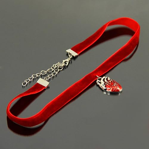Realistic Heart Necklace for Women Anatomical Heart Jewelry Red Velvet Ribbon Choker Anatomical Heart Gifts Red Heart Pendant Medical Necklace Red Gothic Jewelry Women Heart Organ Jewelry
