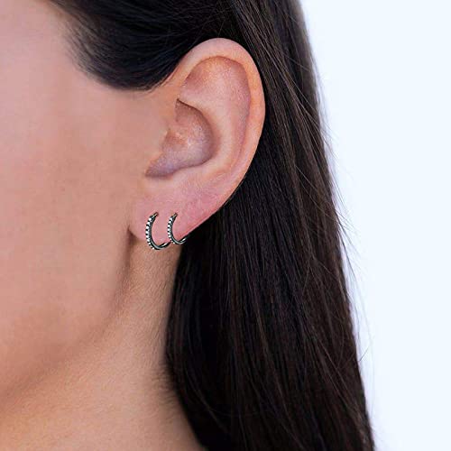 3 Pairs 925 Sterling Silver Small Hoop Earrings for Women Men | Cubic Zirconia, 14K White Gold Plated Huggie Hoop Earrings, Hypoallergenic - style: M-black 8/10/12mm