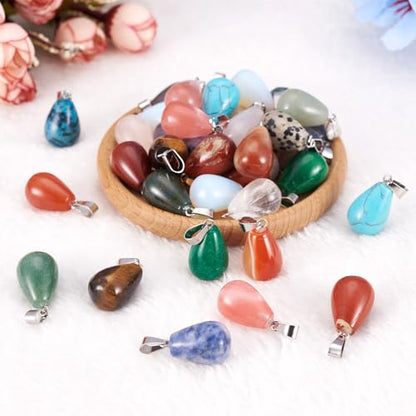 50Pcs Water Drop Stone Pendants Teardrop Healing Crystal Quartz Chakra Gemstone Rock Charms Random Mixed for Necklace Jewelry Making Hole: 2x7mm - color: 1-Mixed Color-Teardrop-Random*