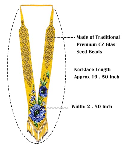 Long Beaded Necklace – Boho Native Handmade Seed Bead Tassel Necklace, Bohemian Large Statement Beaded Necklace for Women and s - color: Pattern 9