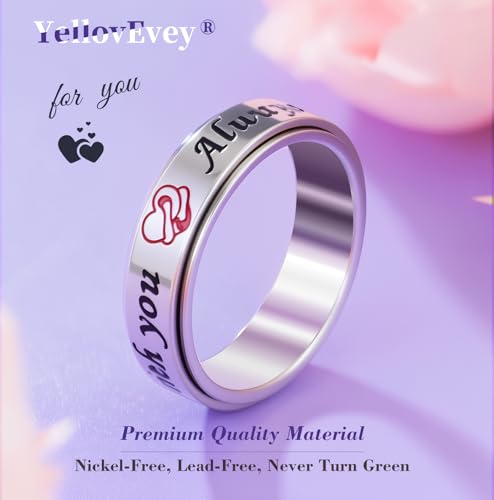Fidget Spinner Ring for Women - 18K Gold Plated Stainless Steel Hug Ring with Always with You Message - Anniversary Engagement Birthday Graduation Gifts - color: Silver