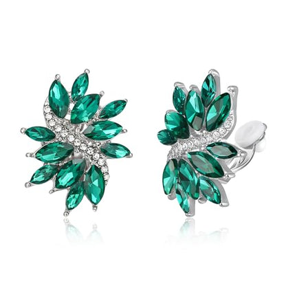 EVER FAITH Sparkly Rhinestone Clip-on Earrings for Women Bride, Fashion Marquise Crystal Cluster Wedding Bridal Stud Earring for Prom Formal Party - color: Green Silver-Tone